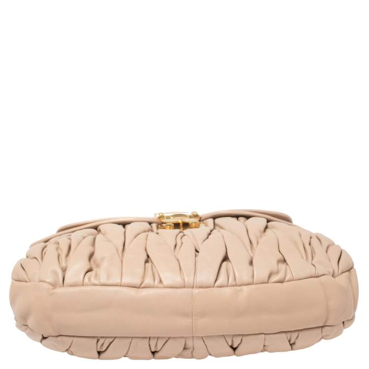 Pre Owned Miu Miu Powder Pink Matelassé Leather Coffer Hobo