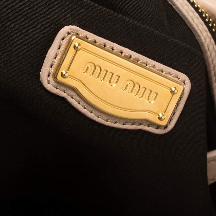 Pre Owned Miu Miu Powder Pink Matelassé Leather Coffer Hobo