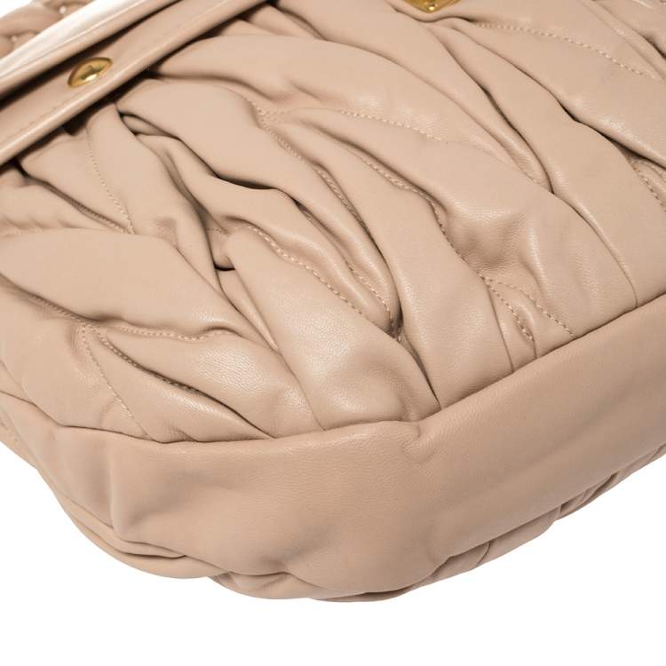 Pre Owned Miu Miu Powder Pink Matelassé Leather Coffer Hobo