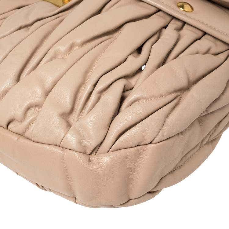 Pre Owned Miu Miu Powder Pink Matelassé Leather Coffer Hobo