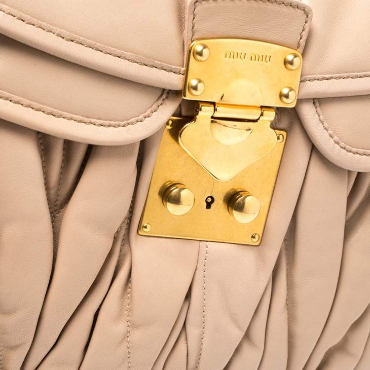 Pre Owned Miu Miu Powder Pink Matelassé Leather Coffer Hobo