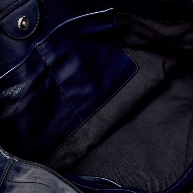 Pre Owned Miu Miu Blue/Black Vitello Soft Leather Shopper Tote