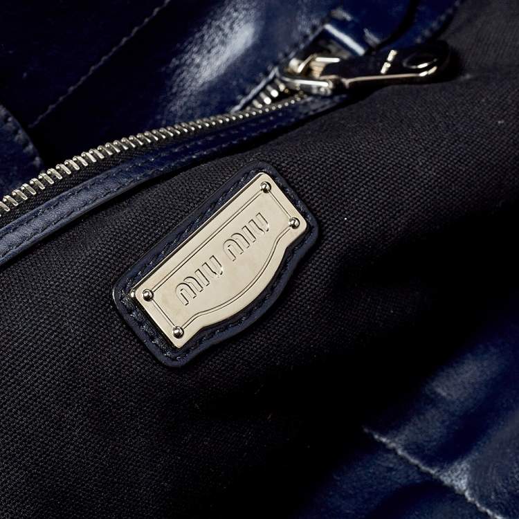 Pre Owned Miu Miu Blue/Black Vitello Soft Leather Shopper Tote