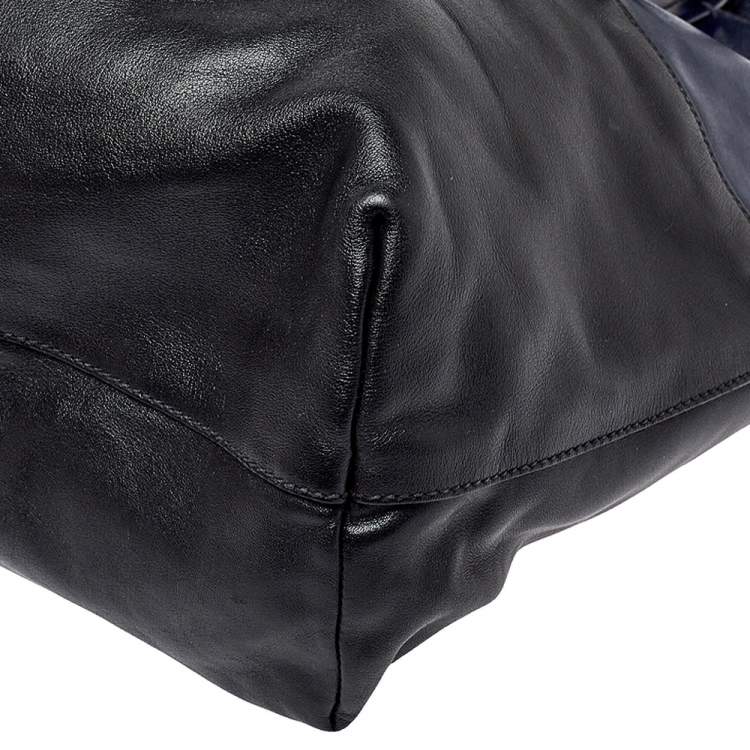 Pre Owned Miu Miu Blue/Black Vitello Soft Leather Shopper Tote