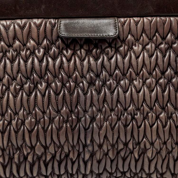 Pre Owned Miu Miu Brown Matelasse Leather Frame Clutch