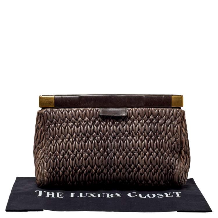 Pre Owned Miu Miu Brown Matelasse Leather Frame Clutch