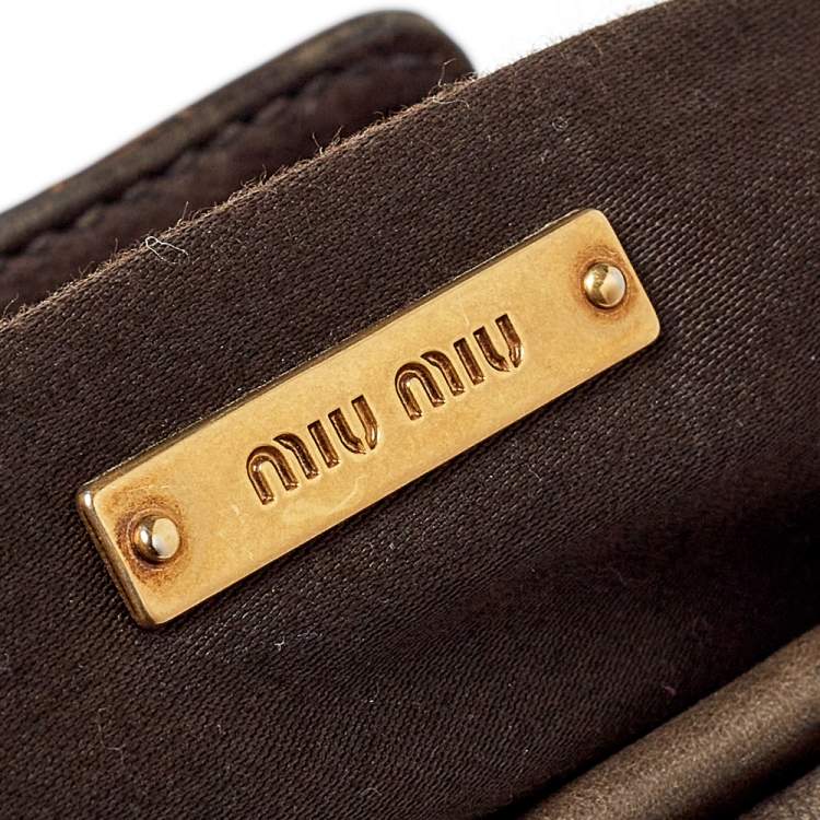 Pre Owned Miu Miu Brown Matelasse Leather Frame Clutch