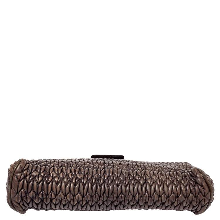 Pre Owned Miu Miu Brown Matelasse Leather Frame Clutch