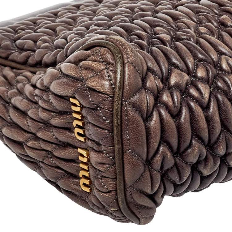 Pre Owned Miu Miu Brown Matelasse Leather Frame Clutch