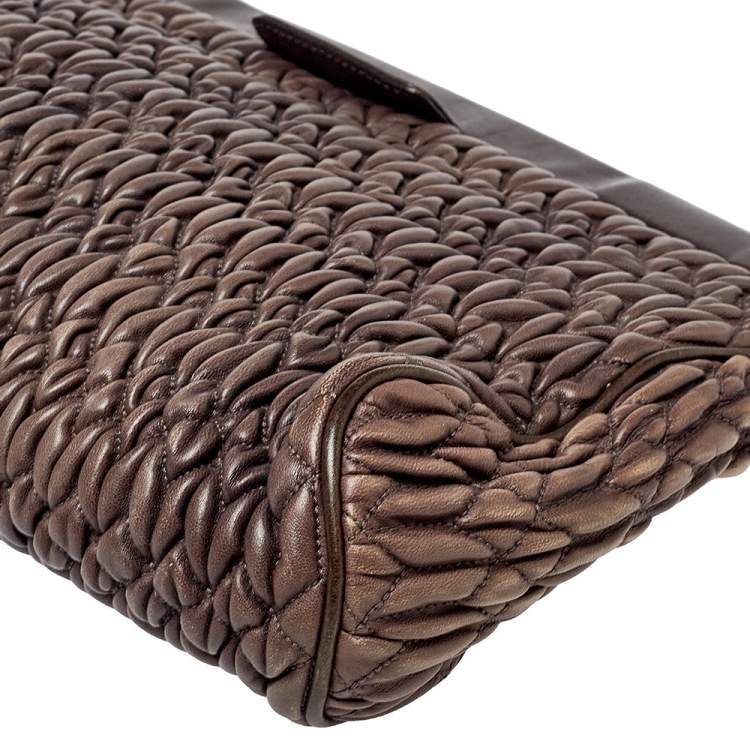 Pre Owned Miu Miu Brown Matelasse Leather Frame Clutch