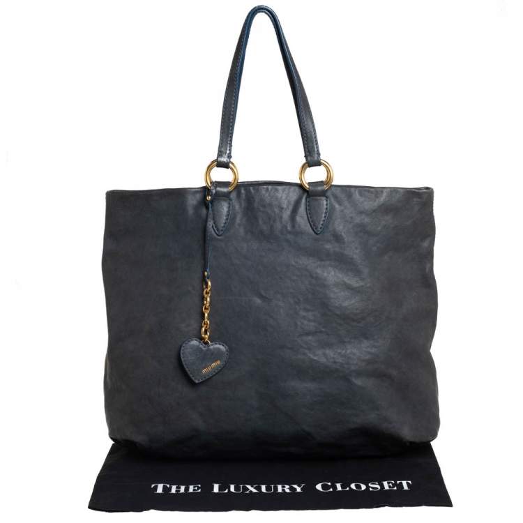 Pre Owned Miu Miu Dark Grey Leather Shopper Tote