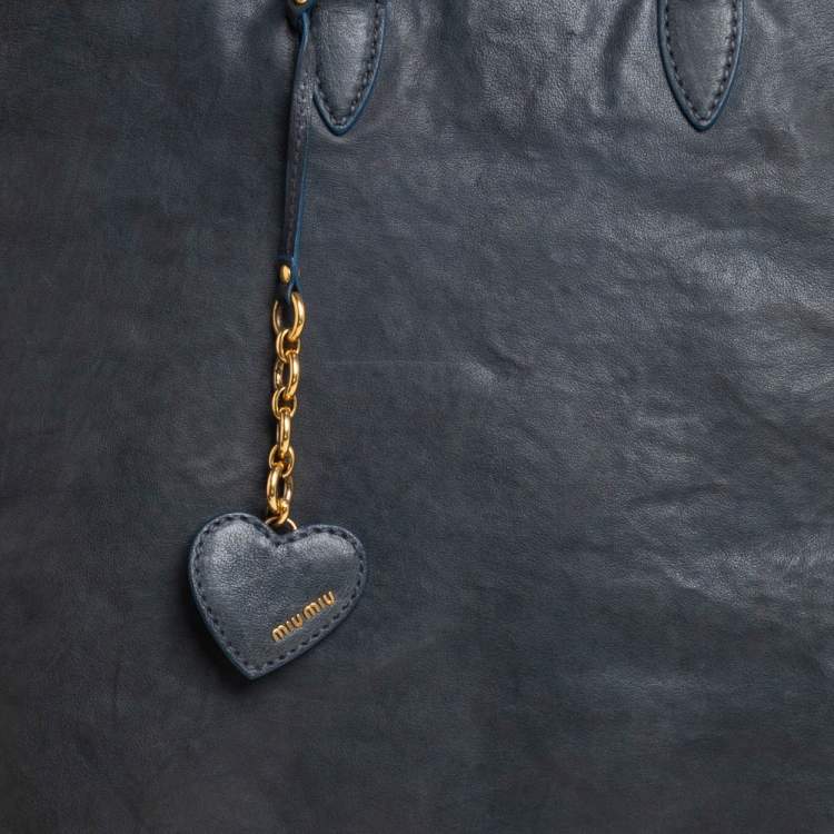 Pre Owned Miu Miu Dark Grey Leather Shopper Tote