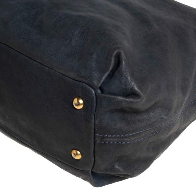 Pre Owned Miu Miu Dark Grey Leather Shopper Tote