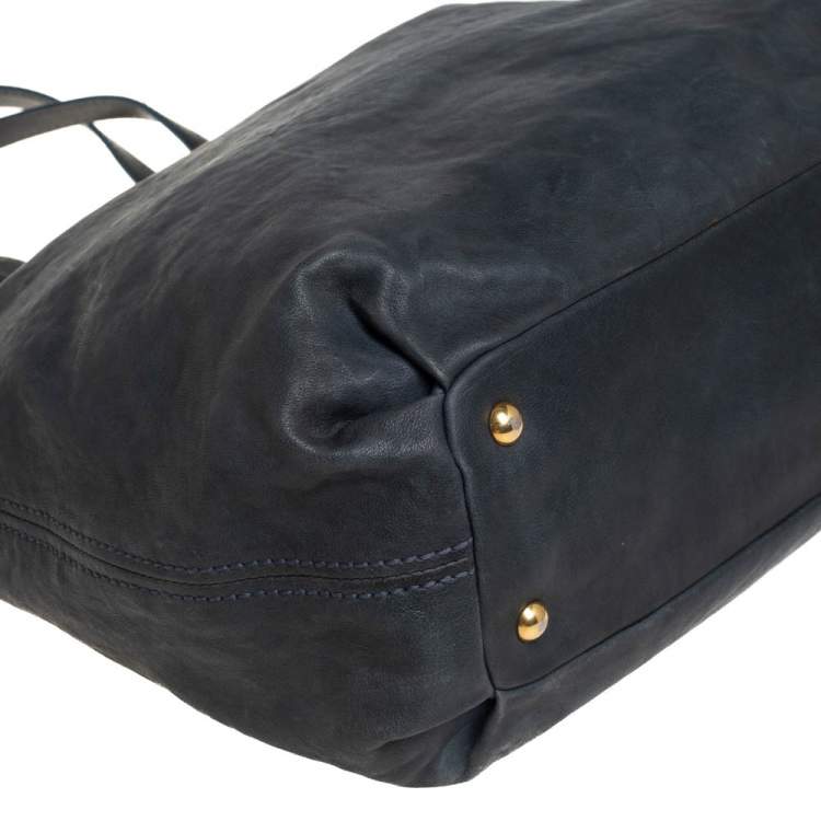 Pre Owned Miu Miu Dark Grey Leather Shopper Tote