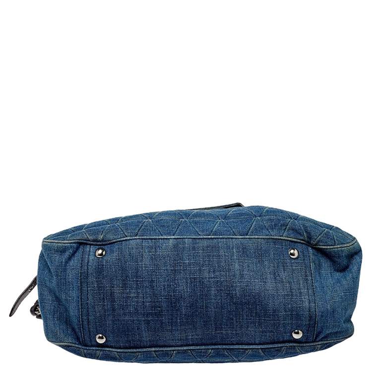 Pre Owned Miu Miu Blue Quilted Denim and Leather Paloma Top Handle Bag