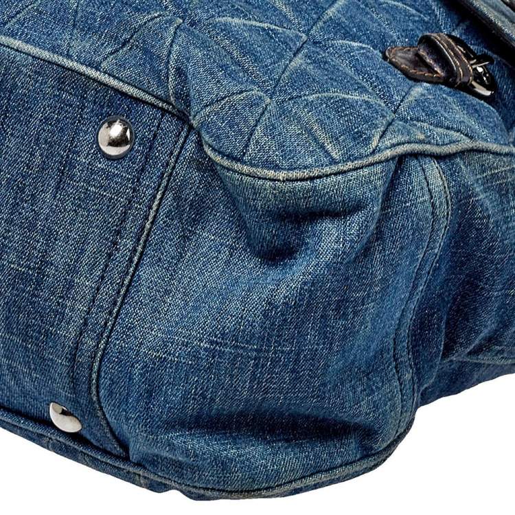 Pre Owned Miu Miu Blue Quilted Denim and Leather Paloma Top Handle Bag