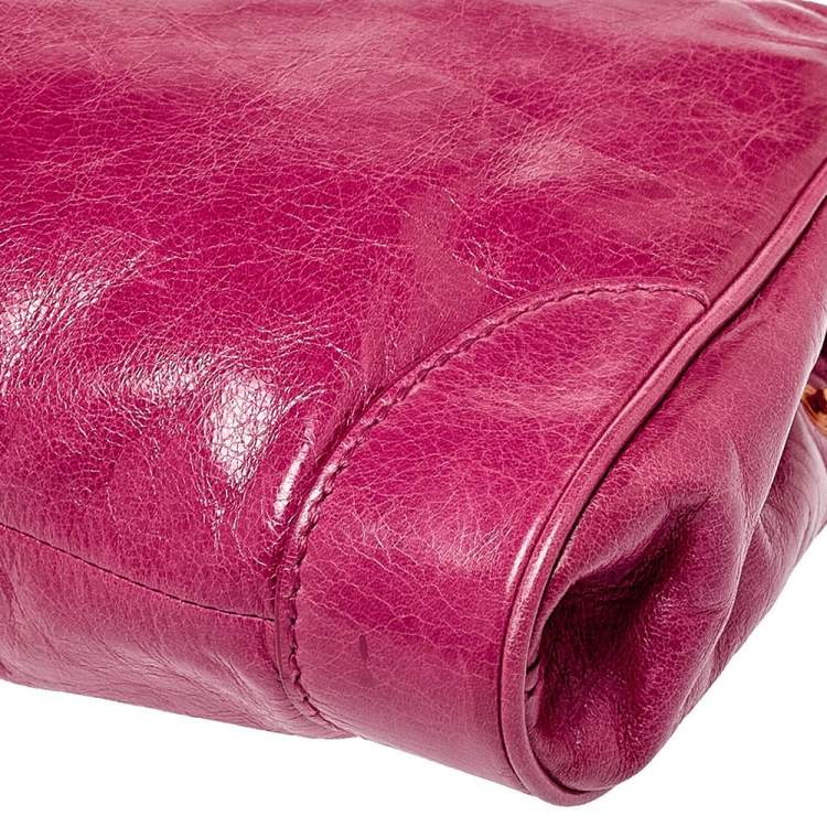 Pre Owned Miu Miu Fuchsia Crinkled Leather Clutch