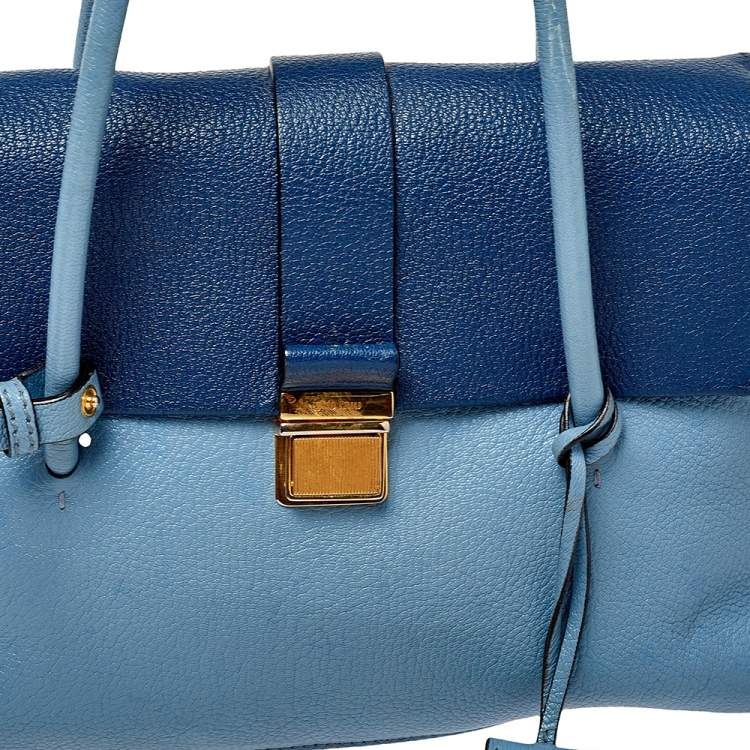 Pre Owned Miu Miu Blue Leather Madras Top Handle Bag