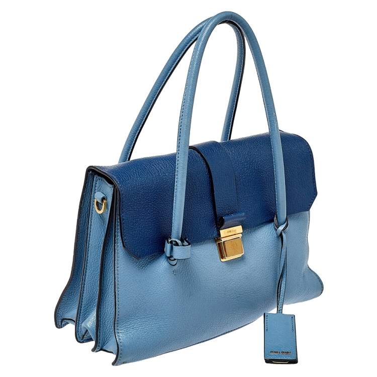 Pre Owned Miu Miu Blue Leather Madras Top Handle Bag