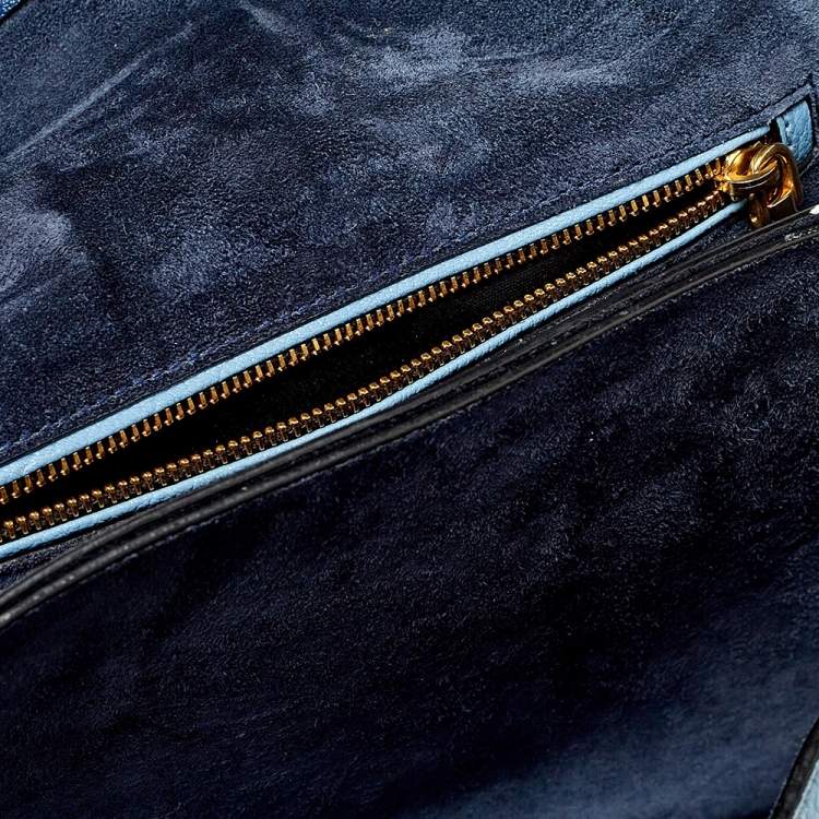 Pre Owned Miu Miu Blue Leather Madras Top Handle Bag