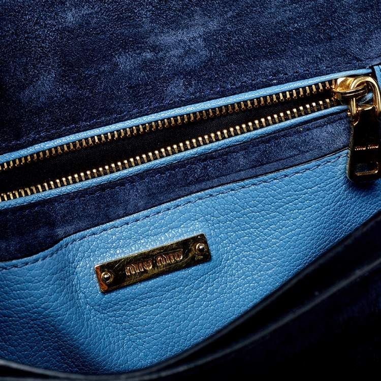 Pre Owned Miu Miu Blue Leather Madras Top Handle Bag
