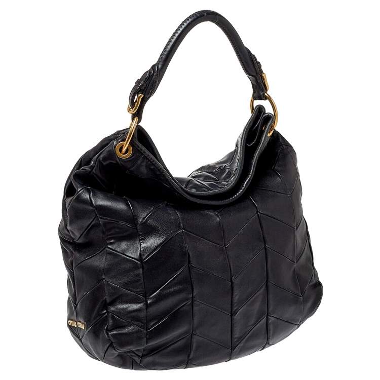 Pre Owned Miu Miu Black Quilted Leather Hobo