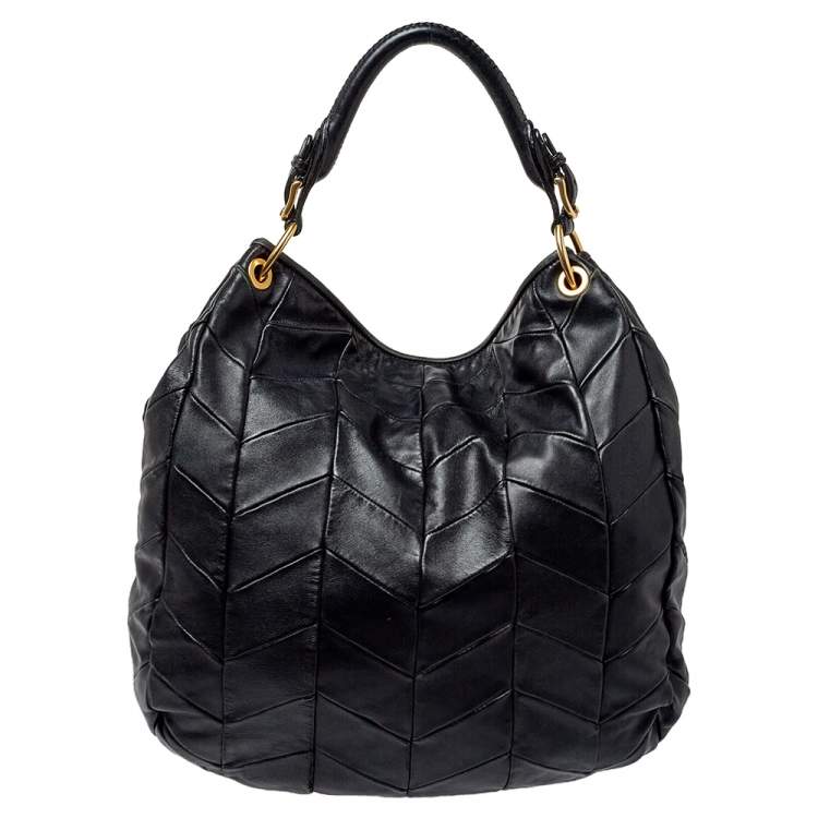 Pre Owned Miu Miu Black Quilted Leather Hobo