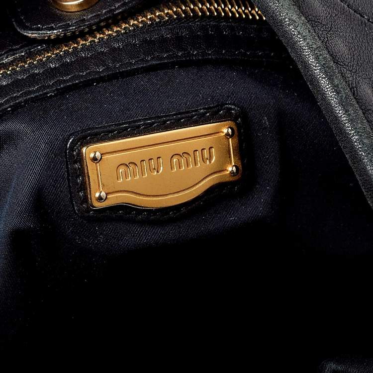 Pre Owned Miu Miu Black Quilted Leather Hobo