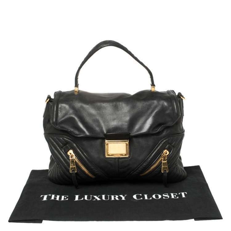 Pre Owned Miu Miu Black Quilted Leather Biker Top Handle Bag