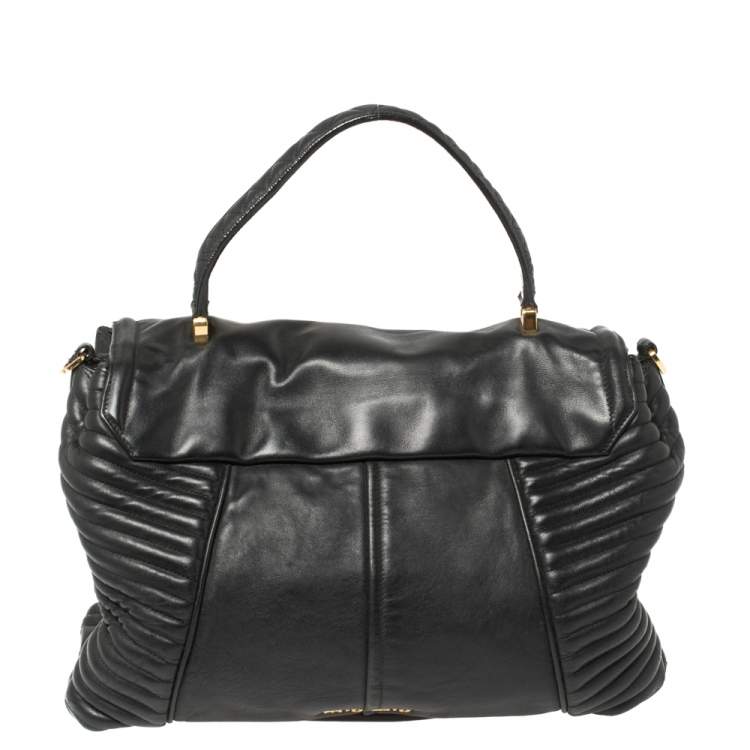 Pre Owned Miu Miu Black Quilted Leather Biker Top Handle Bag