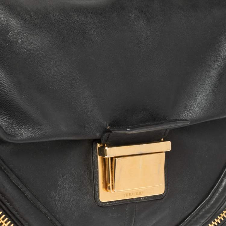 Pre Owned Miu Miu Black Quilted Leather Biker Top Handle Bag