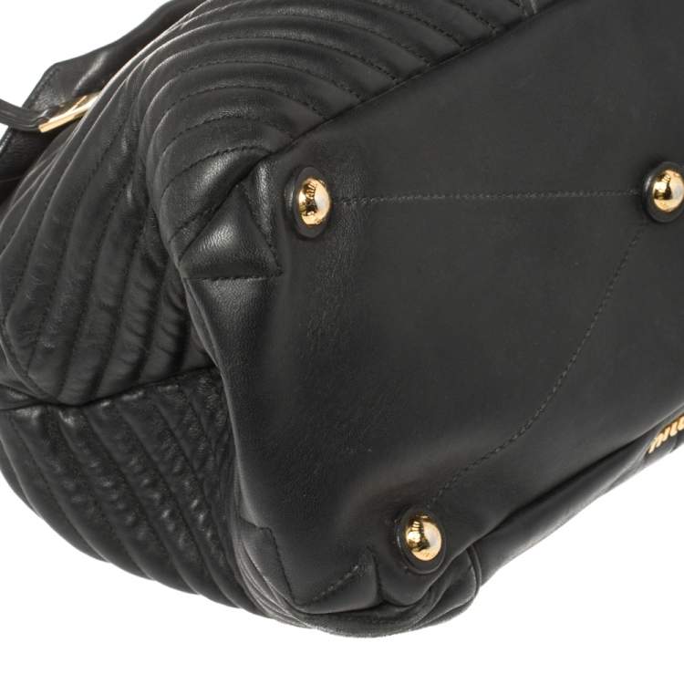 Pre Owned Miu Miu Black Quilted Leather Biker Top Handle Bag