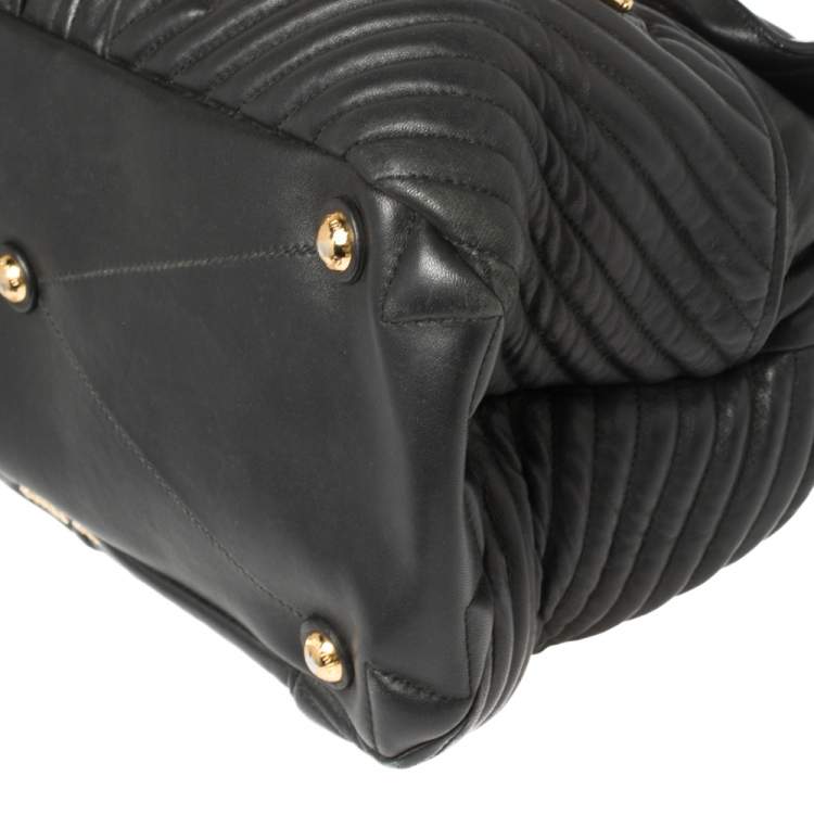 Pre Owned Miu Miu Black Quilted Leather Biker Top Handle Bag