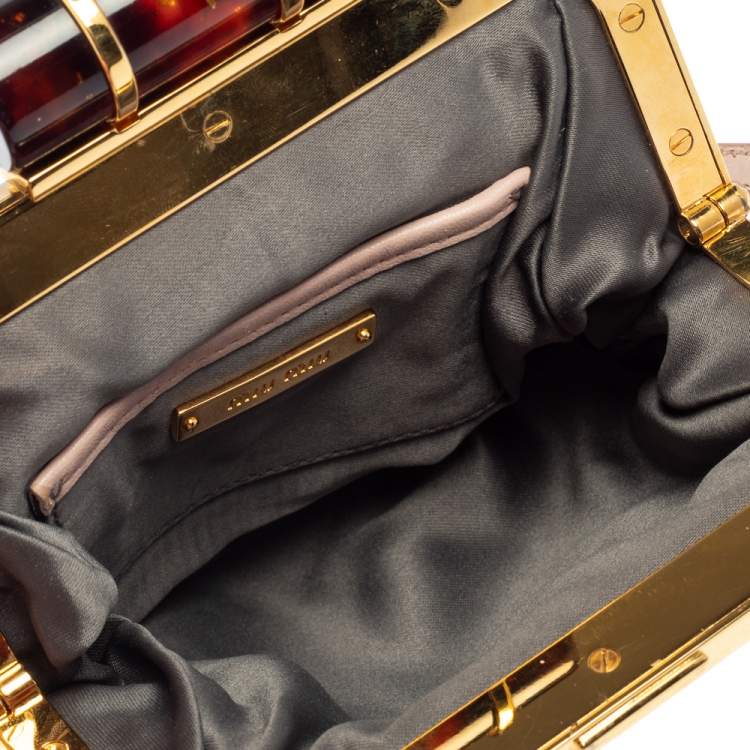Pre Owned Miu Miu Blush Pink Leather Matelassé Clasp Clutch