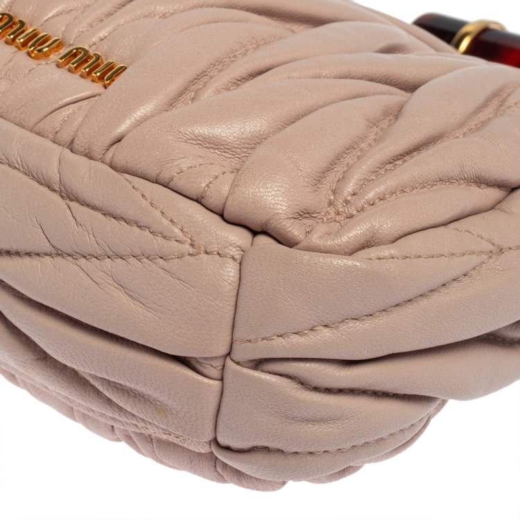 Pre Owned Miu Miu Blush Pink Leather Matelassé Clasp Clutch