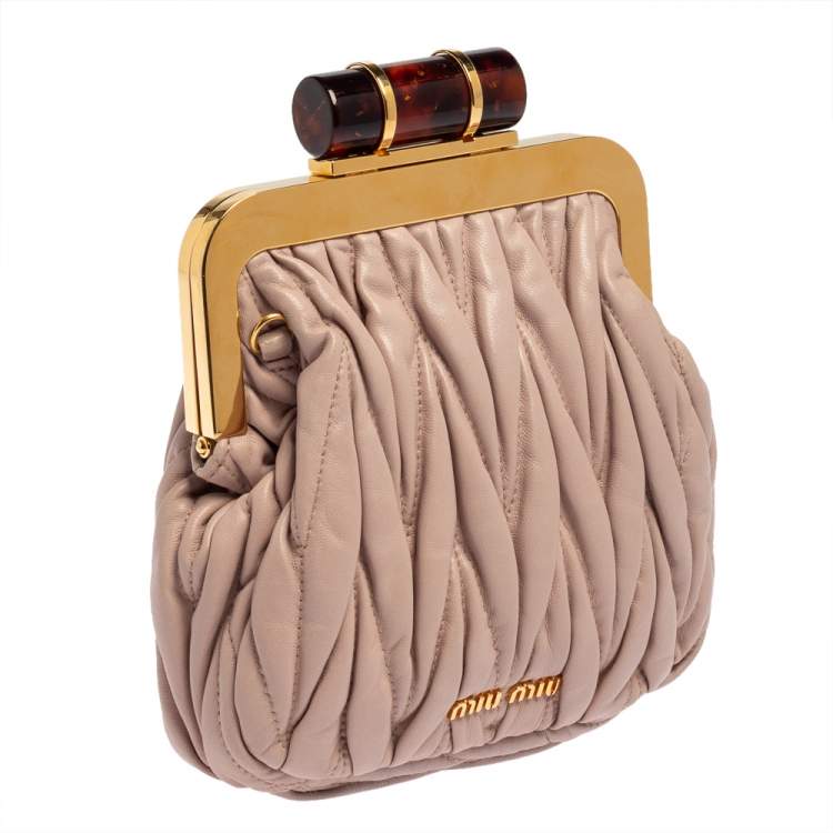 Pre Owned Miu Miu Blush Pink Leather Matelassé Clasp Clutch