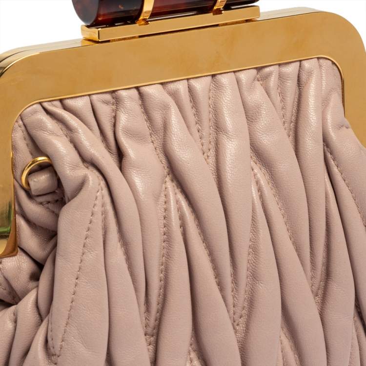 Pre Owned Miu Miu Blush Pink Leather Matelassé Clasp Clutch
