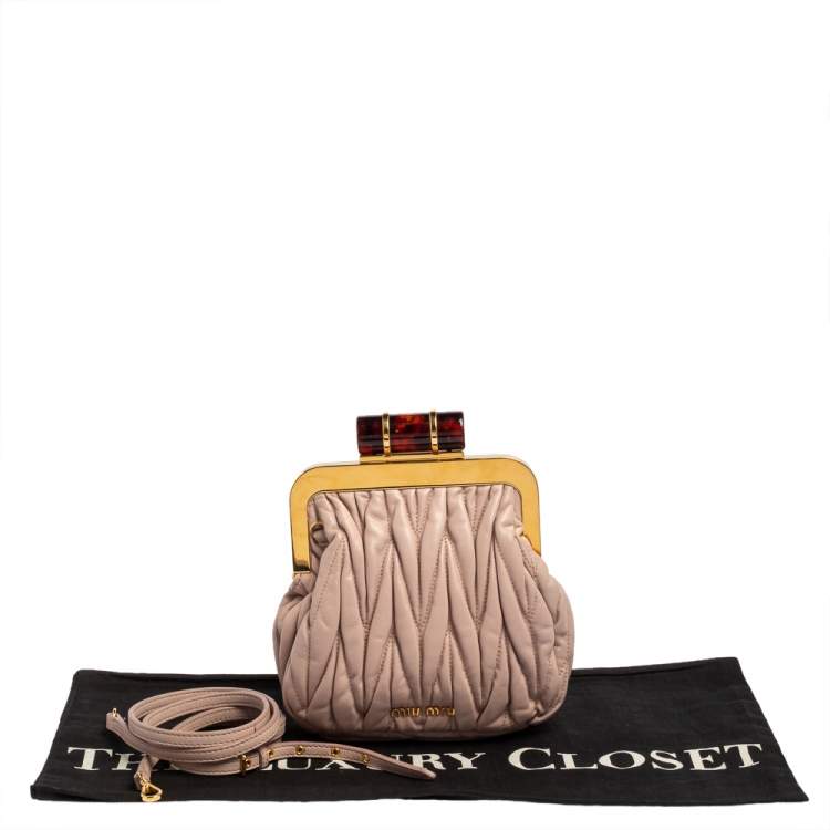 Pre Owned Miu Miu Blush Pink Leather Matelassé Clasp Clutch