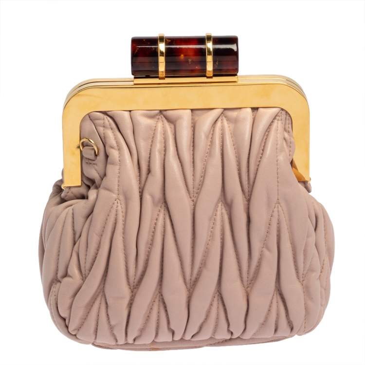 Pre Owned Miu Miu Blush Pink Leather Matelassé Clasp Clutch