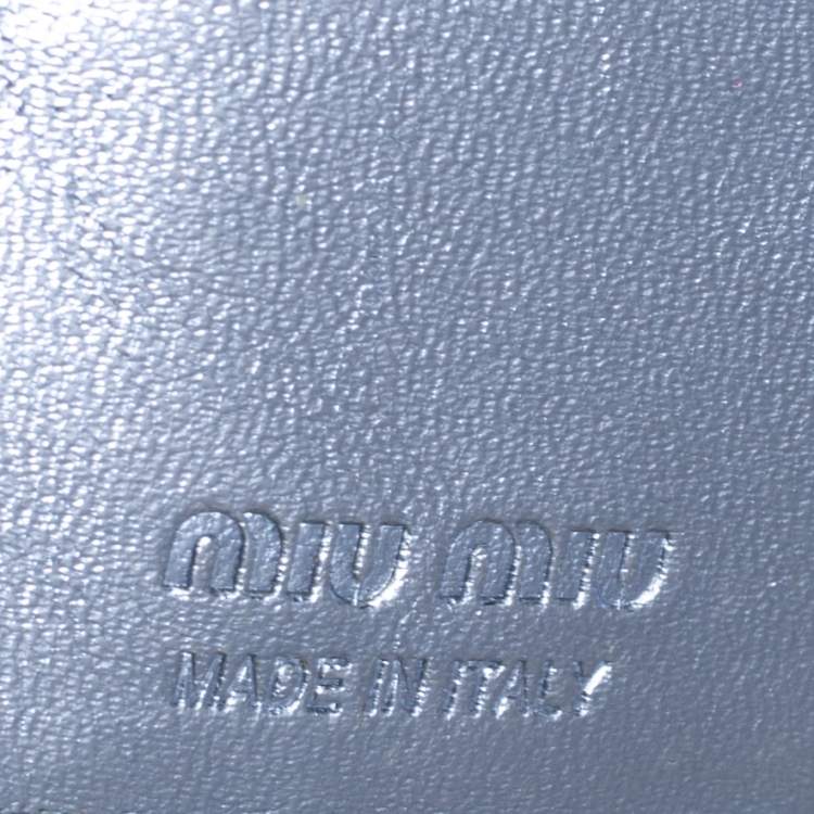 Pre Owned Miu Miu Metallic Blue Matelassé Leather Flap Compact Wallet