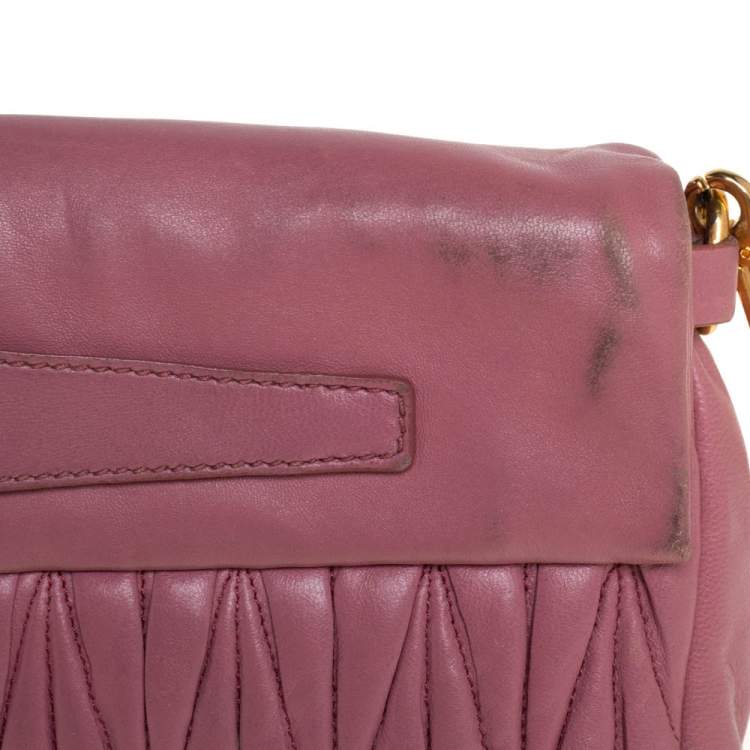 Pre Owned Miu Miu Pale Pink Matelassé Leather Fold Over Clutch Bag