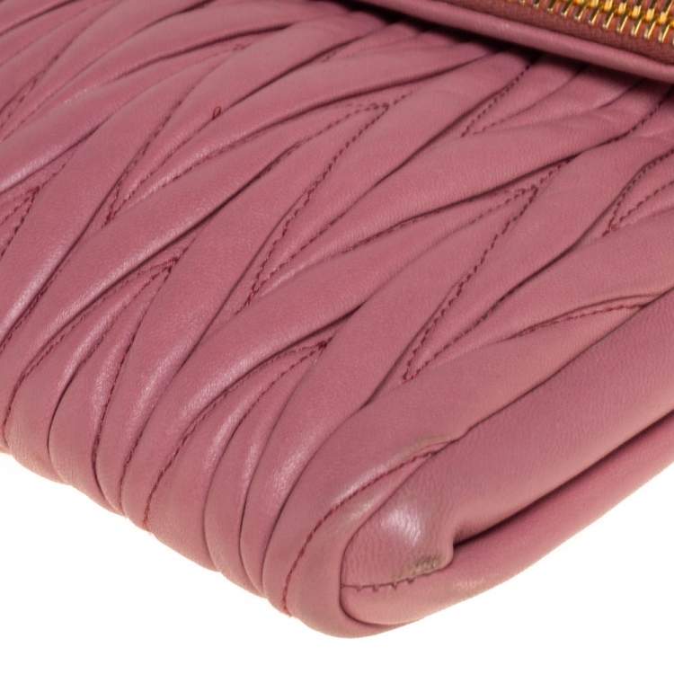 Pre Owned Miu Miu Pale Pink Matelassé Leather Fold Over Clutch Bag