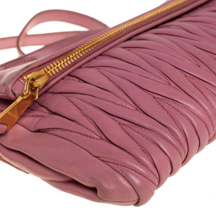 Pre Owned Miu Miu Pale Pink Matelassé Leather Fold Over Clutch Bag