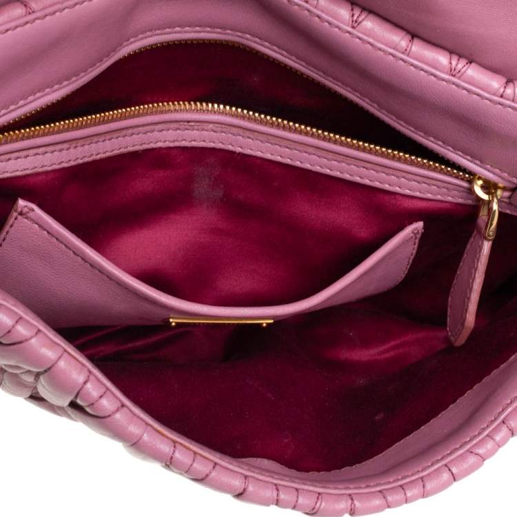 Pre Owned Miu Miu Pale Pink Matelassé Leather Fold Over Clutch Bag