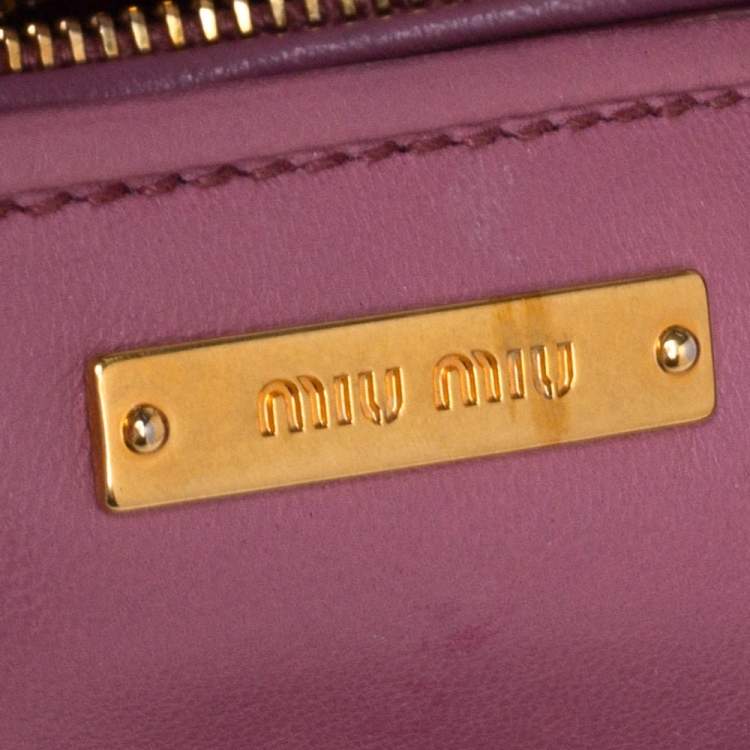 Pre Owned Miu Miu Pale Pink Matelassé Leather Fold Over Clutch Bag