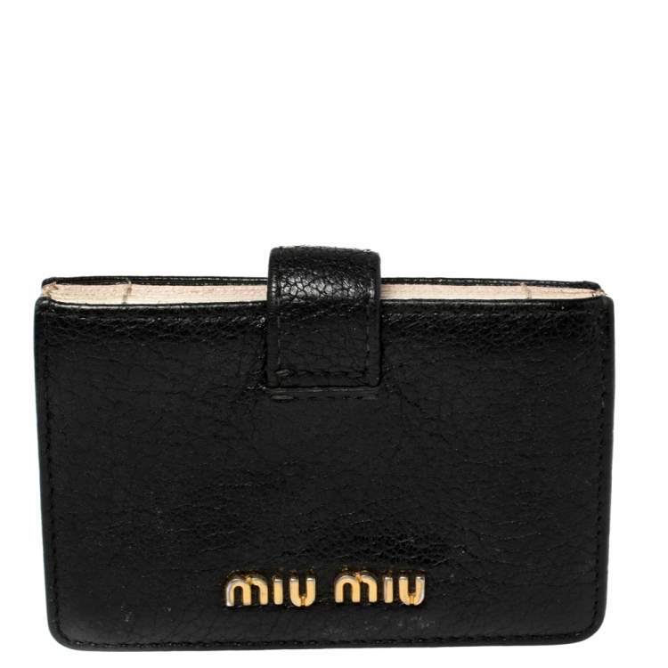 Pre Owned Miu Miu Black Leather Accordion Card Case