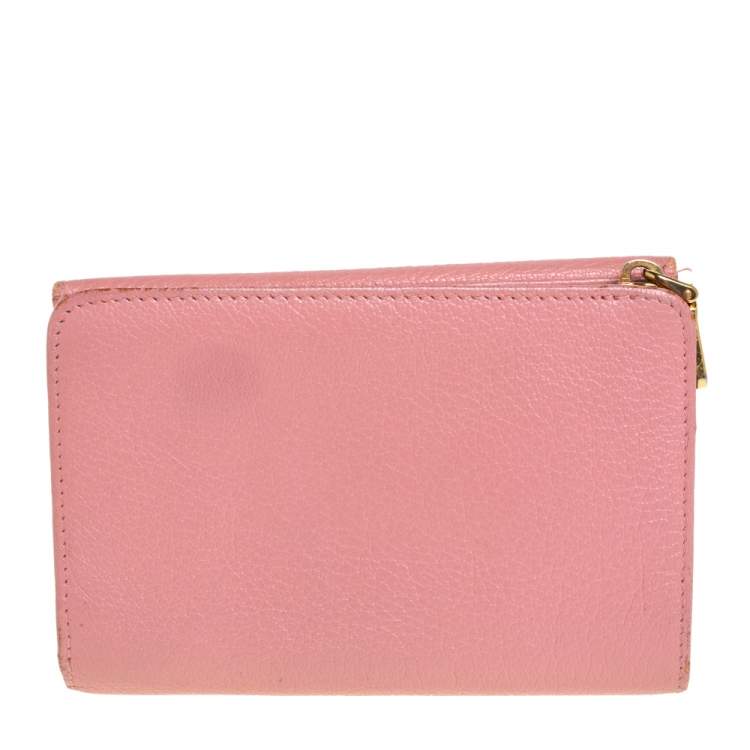 Pre Owned Miu Miu Pink Leather Madras Compact Wallet