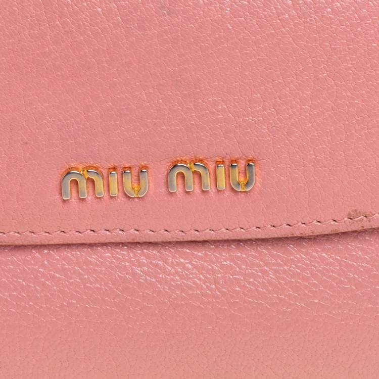 Pre Owned Miu Miu Pink Leather Madras Compact Wallet