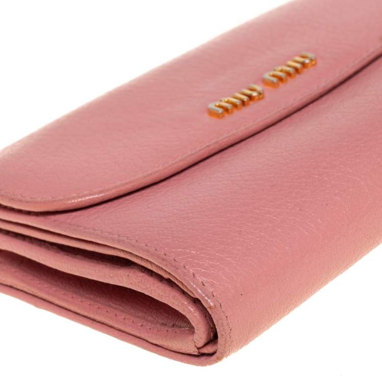 Pre Owned Miu Miu Pink Leather Madras Compact Wallet