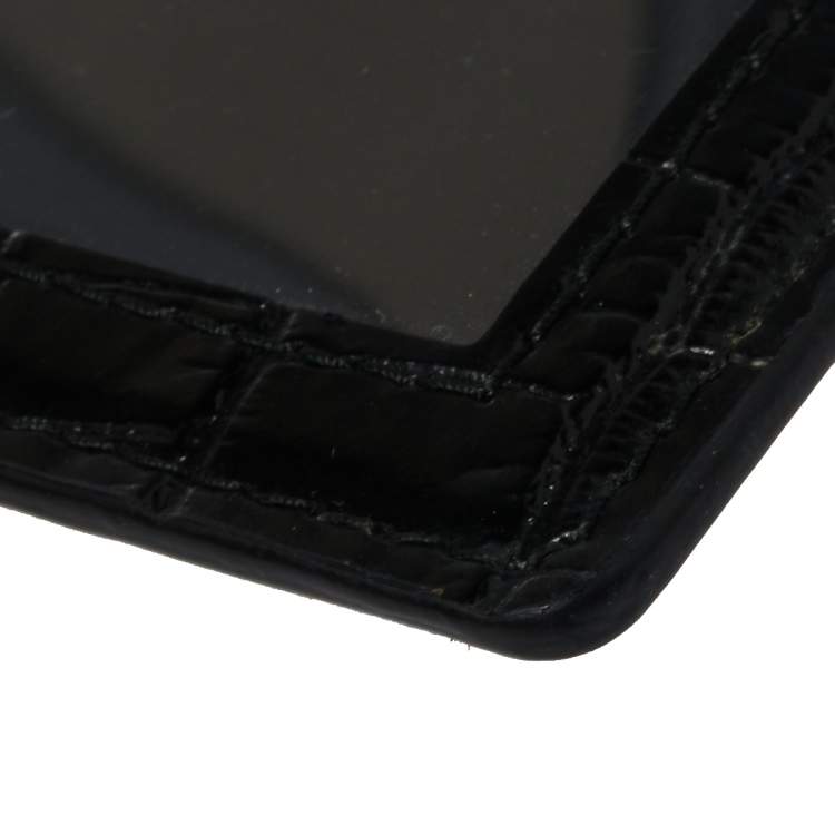 Pre Owned Miu Miu Black Croc Embossed Chain Leather Badge Holder  